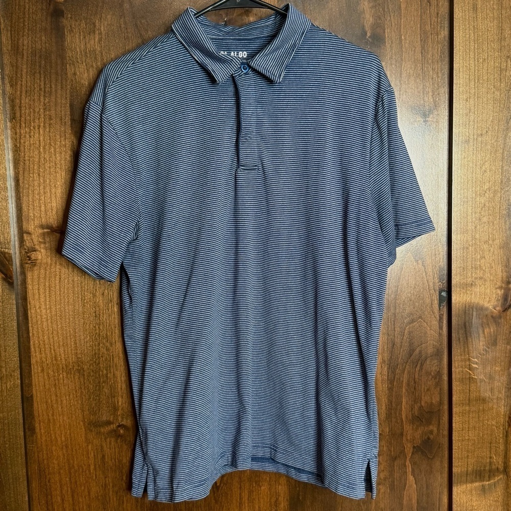 01.ALGO Men's 01 Performance Quick Dry Moisture Wicking Striped Blue Polo Shirt